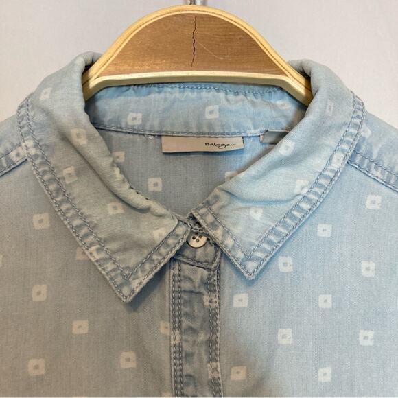 Halogen Tencel Lyocell Soft Denim Button Up Double Breasted Pockets Shirt Top - Picture 3 of 8